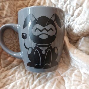Hand Crafted Gray Mug with Black Robot Cartoon Dog